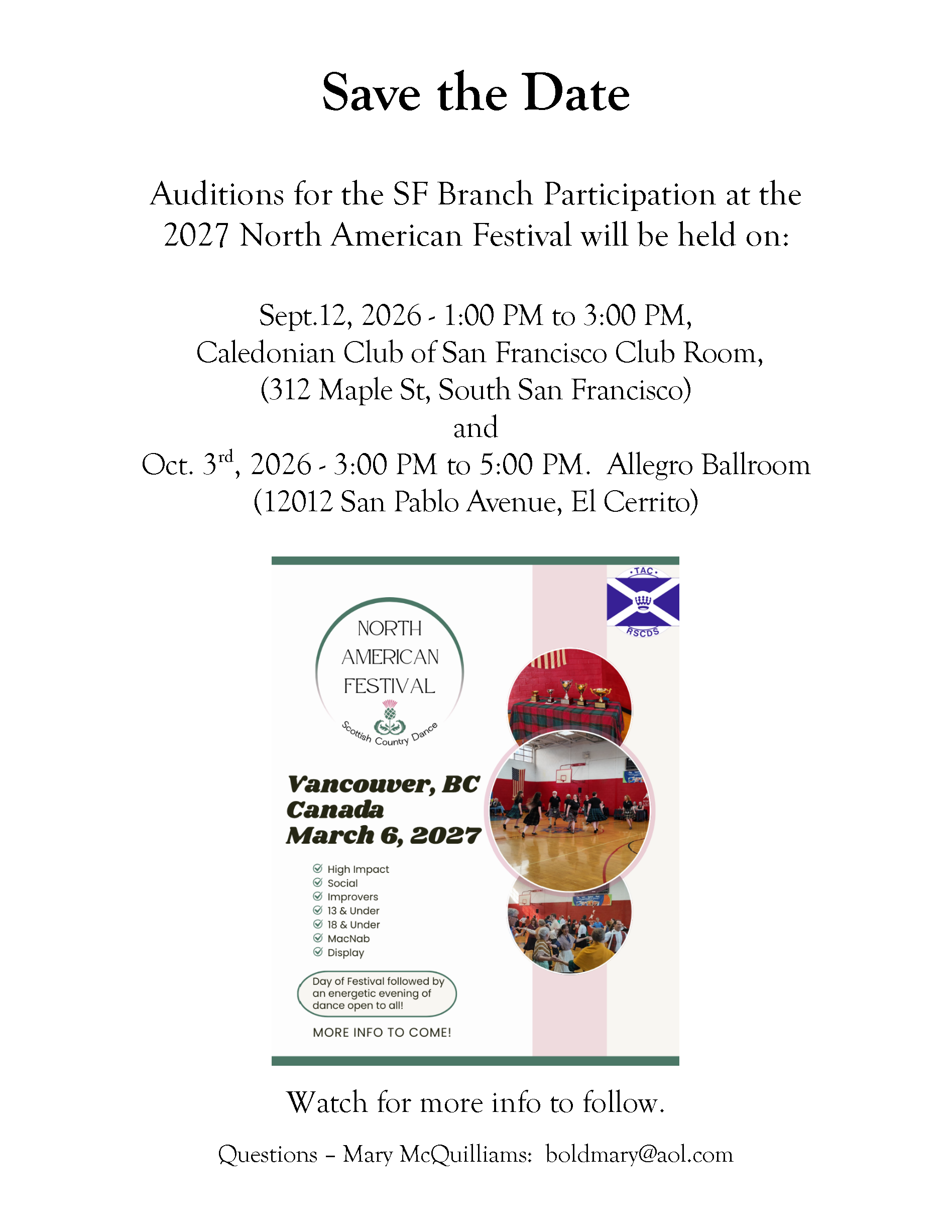 Auditions for North American Festival